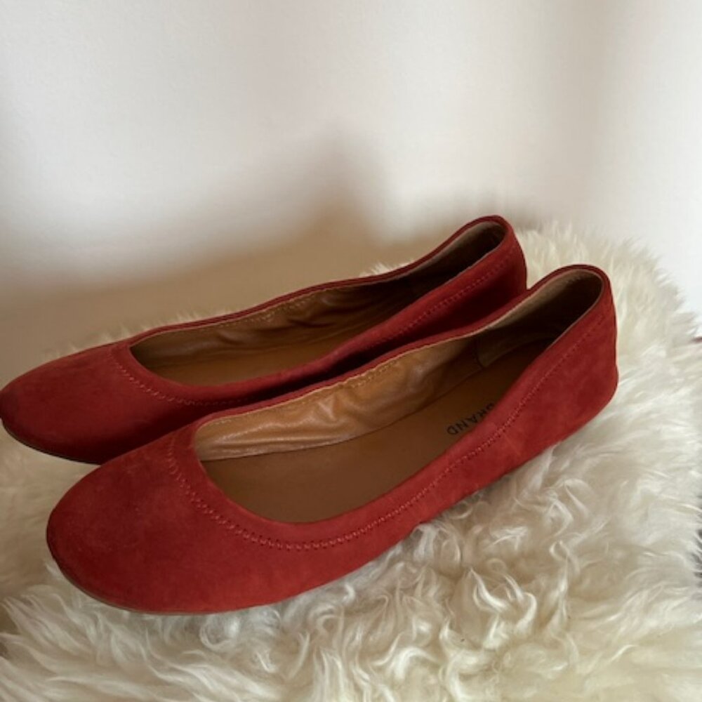 Lucky Brand Emmie Suede Ballet Flats, Size 8.5, Brick Red Color